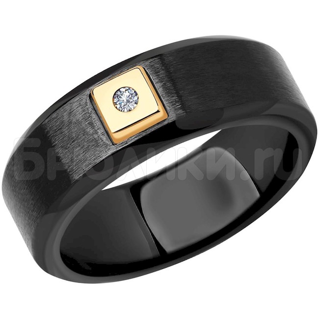 Кольцо из золота с бриллиантом и керамической вставкой 6015089