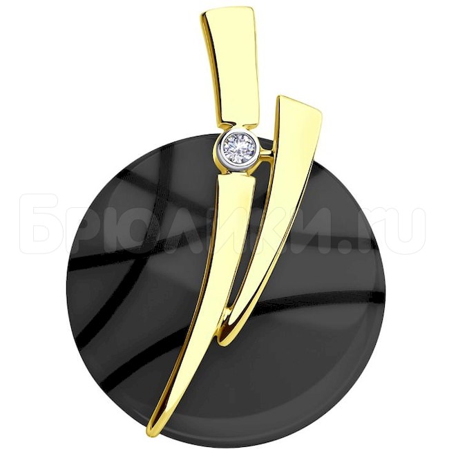 Подвеска из желтого золота с бриллиантом и чёрным керамической вставкой 6035050-2