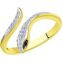 Кольцо из желтого золота с бриллиантами и черными облагороженными бриллиантами 7010066-2