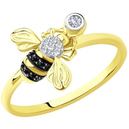 Кольцо из желтого золота с бриллиантами и черными облагороженными бриллиантами 7010073-2