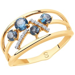 Кольцо из золота с синими топазами и фианитами 715700