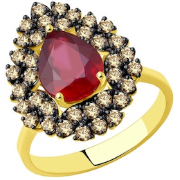 Кольцо из желтого золота с бриллиантами и рубином 9019002