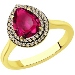 Кольцо из желтого золота с бриллиантами и рубином 9019004