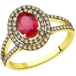Кольцо из желтого золота с бриллиантами и рубином 9019006