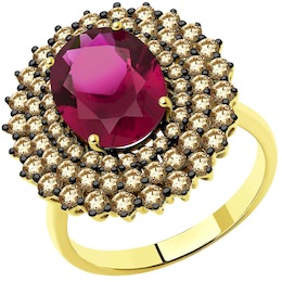 Кольцо из желтого золота с бриллиантами и рубином 9019014