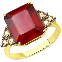 Кольцо из желтого золота с бриллиантами и рубином 9019015
