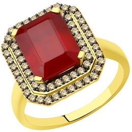 Кольцо из желтого золота с бриллиантами и рубином 9019021