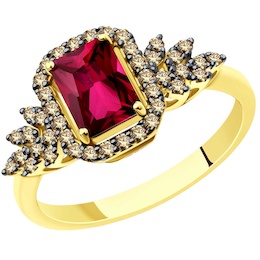 Кольцо из желтого золота с бриллиантами и рубином 9019044