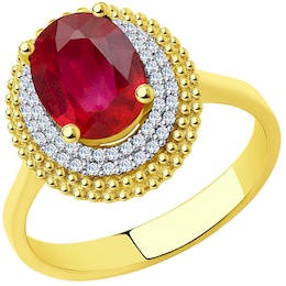Кольцо из желтого золота с бриллиантами и рубином 9019047