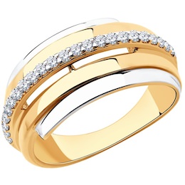 Кольцо из золочёного серебра с фианитами 93-110-00426-1