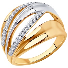 Кольцо из золочёного серебра с фианитами 93-110-00493-1