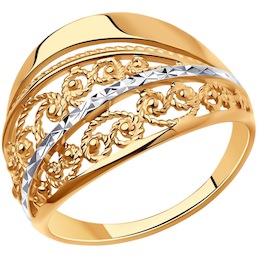 Кольцо из золочёного серебра с алмазной гранью 93-110-00638-1