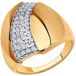 Кольцо из золочёного серебра с фианитами 93-110-00676-1