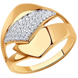 Кольцо из золочёного серебра с фианитами 93-110-00681-1