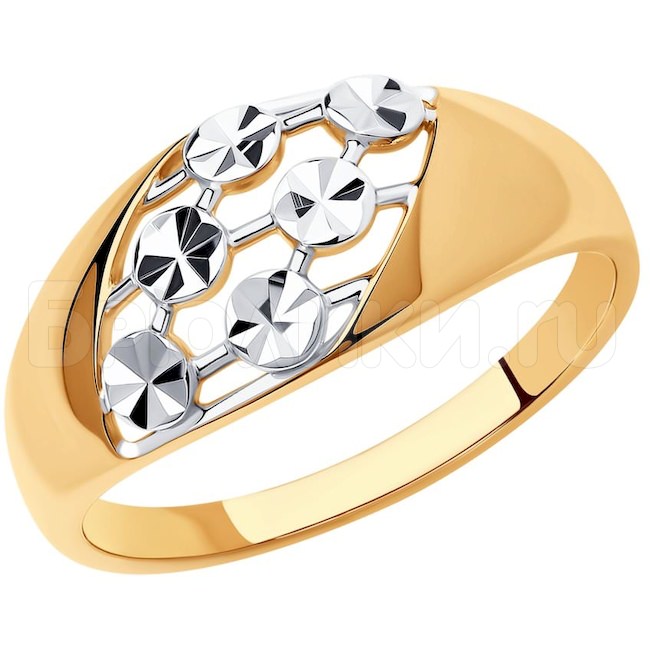 Кольцо из золочёного серебра с и алмазной гранью 93-110-00764-1