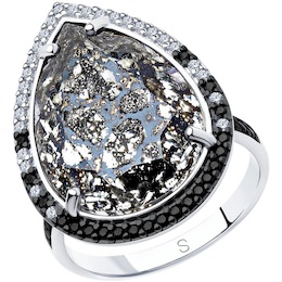 Кольцо из серебра с чёрным кристаллом Swarovski и фианитами 94012985