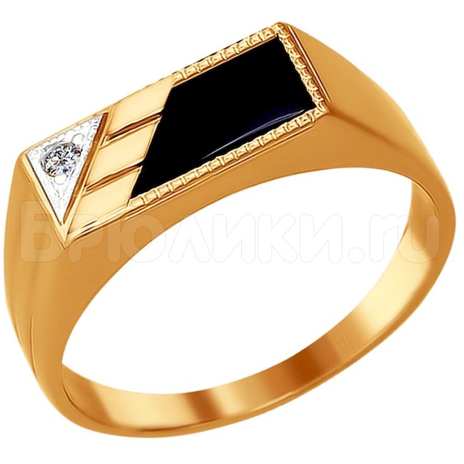 Кольцо из золота с родированием с ониксом и фианитом 016066-4