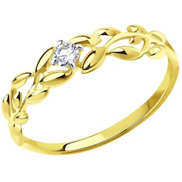Кольцо из желтого золота с родированием с фианитом 017237-2