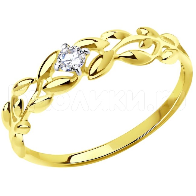 Кольцо из желтого золота с родированием с фианитом 017237-2