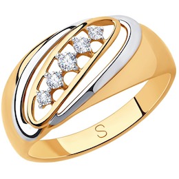 Кольцо из золота с родированием с фианитами 018252-4