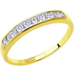 Кольцо из желтого золота с родированием с фианитами 018436-2