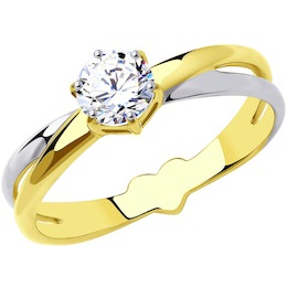 Кольцо из желтого золота с родированием с фианитом 018546-2