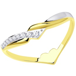 Кольцо из желтого золота с родированием с фианитами 018579-2