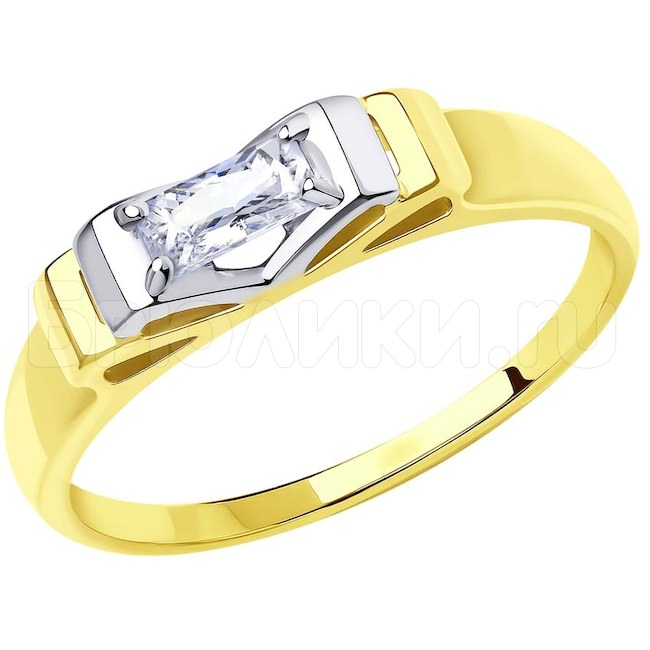 Кольцо из желтого золота с родированием с фианитом 018673-2