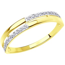 Кольцо из желтого золота с родированием с фианитами 018674-2