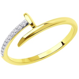 Кольцо из желтого золота с родированием с фианитами 018681-2