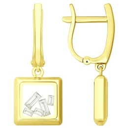 Серьги из желтого золота с минеральным стеклом и Swarovski Zirconia 027728-2
