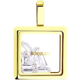 Подвеска из желтого золота с минеральным стеклом и Swarovski Zirconia 035349-2