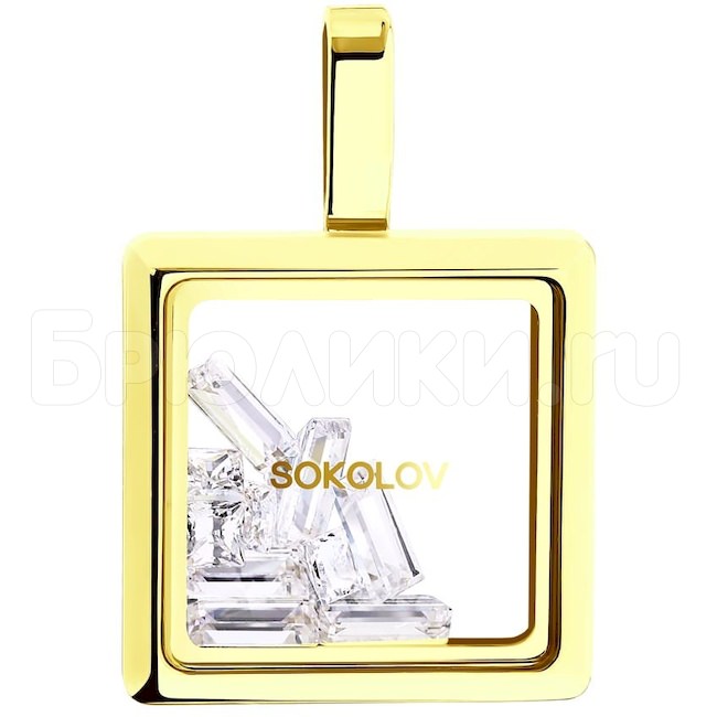 Подвеска из желтого золота с минеральным стеклом и Swarovski Zirconia 035349-2
