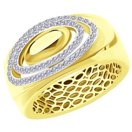 Кольцо из желтого золота с родированием с бриллиантами 1011976-2