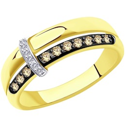 Кольцо из желтого золота с родированием с бриллиантами 1012012-2