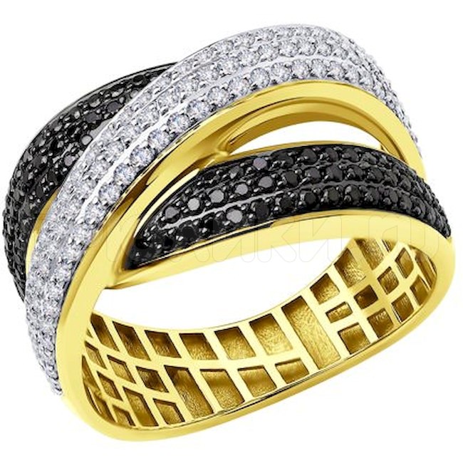 Кольцо из желтого золота с родированием с бриллиантами и бриллиантами 1012050-2