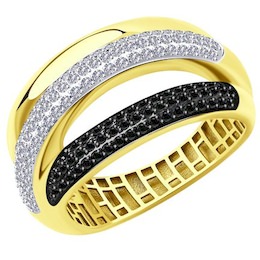 Кольцо из желтого золота с родированием с бриллиантами и бриллиантами 1012051-2