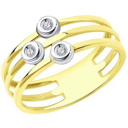 Кольцо из желтого золота с родированием с бриллиантами 1012081-2