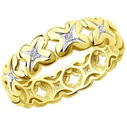 Кольцо из желтого золота с родированием с бриллиантами 1012116-2
