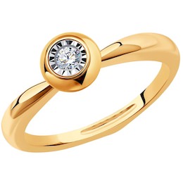 Кольцо из комбинированного золота с родированием с бриллиантом 1012160