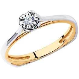 Кольцо из комбинированного золота с родированием с бриллиантом 1012171