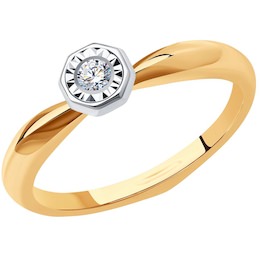 Кольцо из комбинированного золота с родированием с бриллиантом 1012179