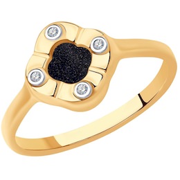 Кольцо из золота с бриллиантами и авантюрином 1012205