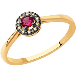 Кольцо из золота с родированием с бриллиантами и рубином 4010651