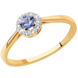 Кольцо из золота с родированием с бриллиантами и танзанитом 6014170
