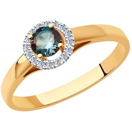 Кольцо из золота с родированием с бриллиантами и александритом 6014182