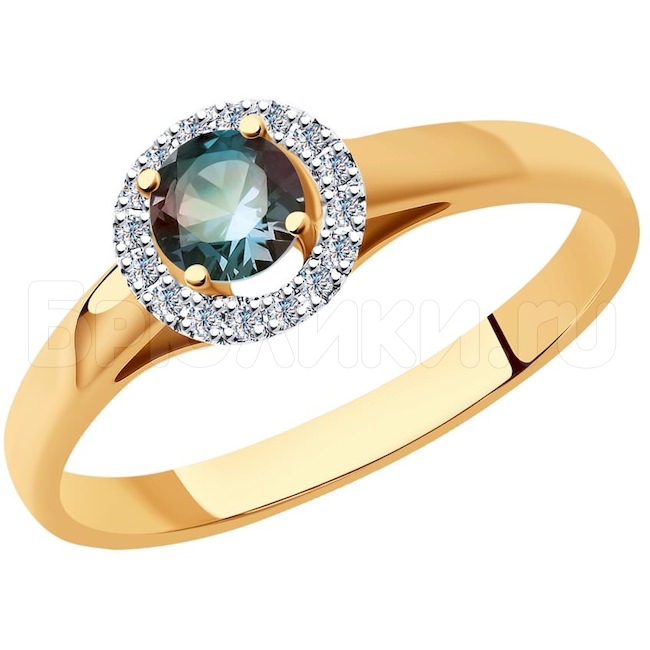 Кольцо из золота с родированием с бриллиантами и александритом 6014182