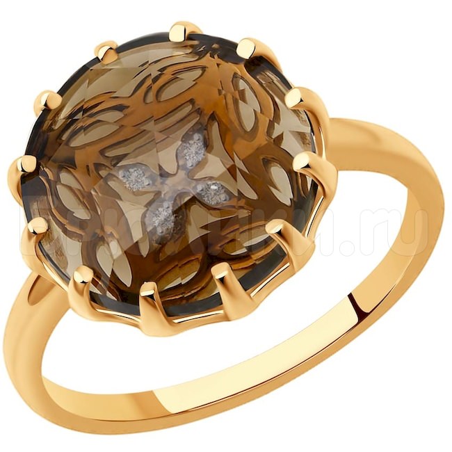 Кольцо из золота с бриллиантами и раухтопазом 6014199