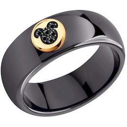 Кольцо из золота с черными облагороженными бриллиантами и керамической вставкой 6015091
