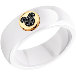 Кольцо из золота с черными облагороженными бриллиантами и керамической вставкой 6015092